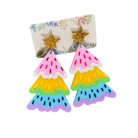 Whimsy_and_Rose Jewelry - Colorful Christmas Tree Earrings